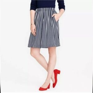 J. Crew Pleated Striped Midi Skirt with Pockets Blue & White Womens Size 6